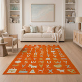 Vibrant Orange ABC Alphabet Kids Rug