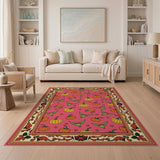 Whimsical Pumpkin Hummingbird Pink Area Rug