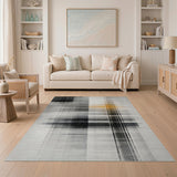 Abstract Geometric Grid Area Rug in Black White