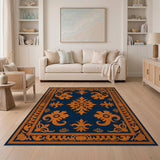 Vintage Orange Floral Navy Area Rug