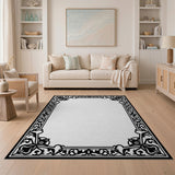 Traditional Persian Ornate Black White Floral Border Area Rug