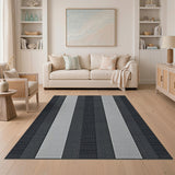 Modern Black White Vertical Stripe Geometric Modern Area Rug