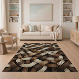 Brown Tan Braided Woven Geometric Area Rug