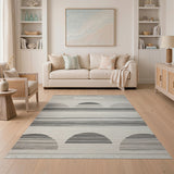 Grey Arch Striped Area Rug with Fringe