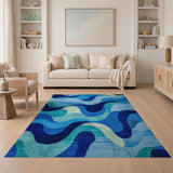Wavy Blue Teal Geometric Area Rug