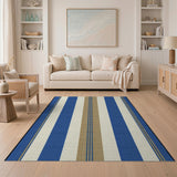 Navy Blue, Cream Tan Striped Coastal Area Rug