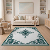 Ornate Teal Medallion Area Rug