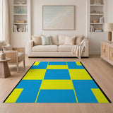 Vibrant Yellow Blue Geometric Block Area Rug