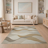 Abstract Wavy Beige Neutral Abstract Area Area Rug