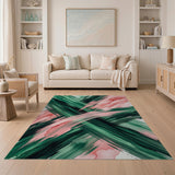 Bold Green Pink Watercolor Abstract Rug