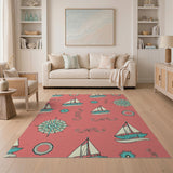 Pink Nautical Sailboat Compass Area Rug