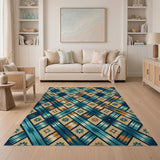 Teal Woven Diamond Tribal Area Rug