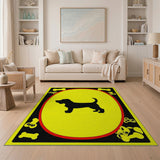 Playful Beagle Silhouette Bone Border Area Rug