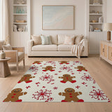 Washable Christmas Gingerbread Man Area Rug - Low Pile Non-Slip Holiday Decor
