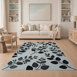 Grey Eucalyptus Leaves Area Rug