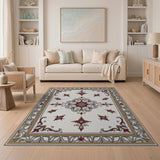 Ornate Red Floral Medallion Rug with Gold Frame
