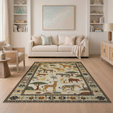 Savanna Safari Kids Area Rug with Giraffes Elephants Leopards