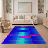 Blue Teal Halftone Geometric Area Rug