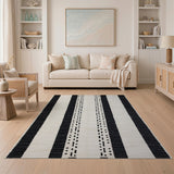 Black White Vertical Stripe Diamond Woven Rug