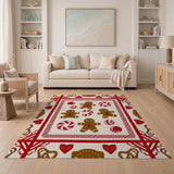 Red Festive Gingerbread Men Candy Cane Area Rug