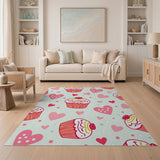 Playful Pink Cupcakes Hearts Area Rug