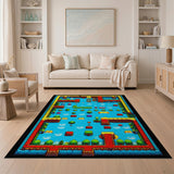 ODIKA Washable Retro Pixel Game Rug - 8-Bit Maze Low Pile Non-Slip Playroom Carpet