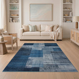Navy Blue Tribal Patchwork Area Rug