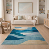 Teal Blue Abstract Wave Landscape Rug