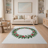 Multi-color and Patterns Festive Holly Wreath Area Rug