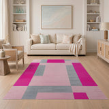 Bold Pink Grey Geometric Area Rug