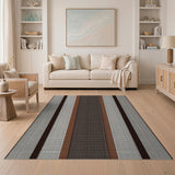Brown Tan Vertical Striped Woven Rug