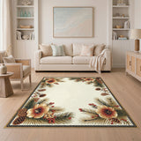 Beige Floral Pinecone Border Rug