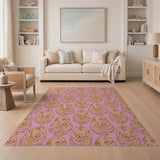 Pink Swirling Leaf Abstract Area Rug