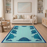 Coastal Beach Blue and Teal Teal Seashell Coastal Area Rug