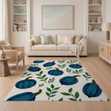 Teal Blue Pumpkin Leaf Pattern Area Rug