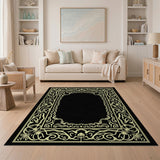 Gold and Silver Traditional Persian Ornate Gold Filigree Black Area Rug