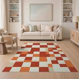 Vibrant Orange Geometric Checkered Area Rug
