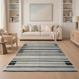 Bold Black White Geometric Striped Woven Rug