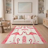 Coastal Beach Pink Flamingo Coastal Area Rug