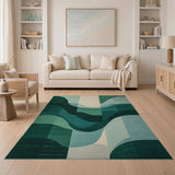 Abstract Area Blue and Teal Teal Wave Abstract Area Rug