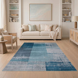 Distressed Blue Teal Vertical Stripe Area Rug