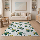 Emerald Green Leaf Golden Flower Pattern Area Rug