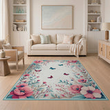 Pink Pink Peony Butterfly Floral Area Rug
