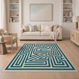 Teal Labyrinth Maze Area Rug