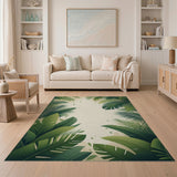 Lush Coastal Beach Lush Green Palm Leaf Area Rug