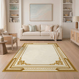 Gold Herringbone Bordered Area Rug