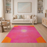 Pink Concentric Circles Geometric Area Rug