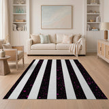 Pink Dotted Black Stripe Area Rug