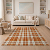 ODIKA Washable Orange Plaid Rug - Low Pile, Non-Slip, Pet & Kid Friendly Area Rug