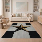Bold Metallic Gold Star Black White Area Rug